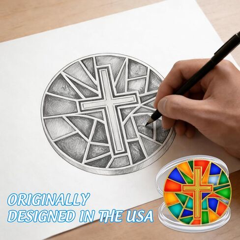 Cross Christian Challenge Coins, Translucent Stained Glass Religious Novelty Commemorative Token, Inspirational Christian Gifts for Men Women in Kuwait