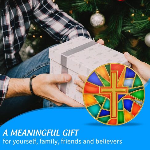 Cross Christian Challenge Coins, Translucent Stained Glass Religious Novelty Commemorative Token, Inspirational Christian Gifts for Men Women in Kuwait