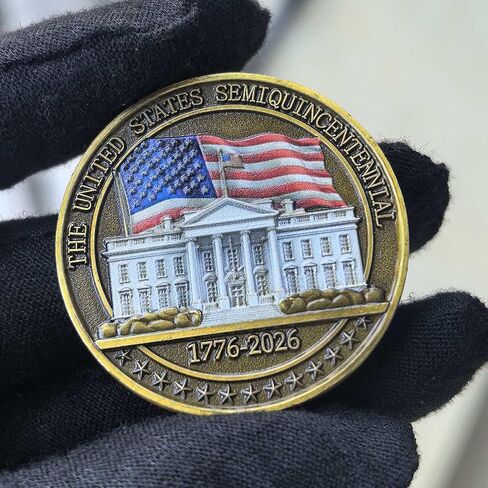 U.S. 250th Semiquincentennial Challenge Coin with Protective Case - High Relief Zinc Alloy Patriotic Collectible, White House & Liberty Bell Tribute Keepsake in Kuwait