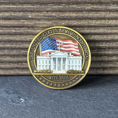 U.S. 250th Semiquincentennial Challenge Coin with Protective Case - High Relief Zinc Alloy Patriotic Collectible, White House & Liberty Bell Tribute Keepsake in Kuwait