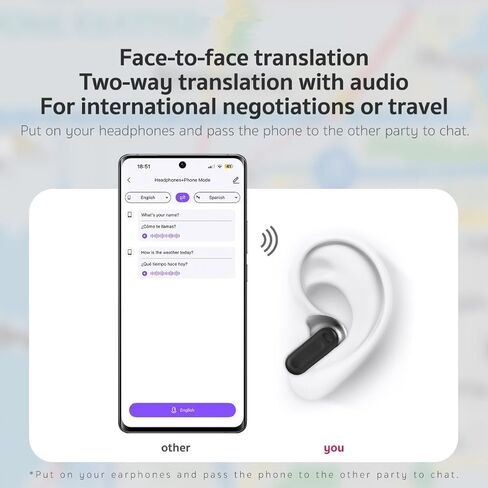 NE20 Earbuds, 2025 New NE20 Translation Earbuds, AI Translation Ear Buds Real Time, Translator Headphones with LCD Touch Screen for 135 Languages&Accents, 60HPlaytime for Travel Business in Kuwait