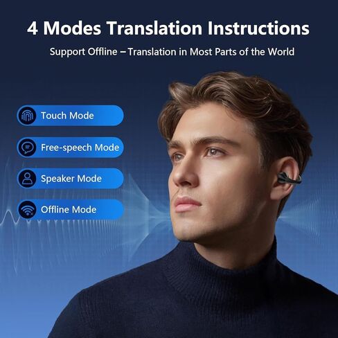 AI ترجمة سماعات الأذن في الوقت الحقيقي 144 لغة كليب على سماعات الأذن مترجم سماعات Audiofonos Traductores Inglés Español سماعات بلوتوث 60H وقت اللعب للسفر اجتماع العمل التعلم الأسود 9 in Kuwait