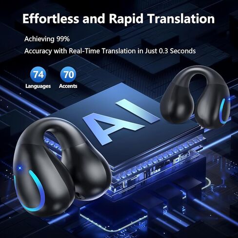 AI Translation Earbuds Real Time 144 Languages Clip On Earbuds Translator Headphones Audifonos Traductores Inglés Español Bluetooth 60H Playtime Headphones for Travel Business Meeting Learning Black 9 in Kuwait