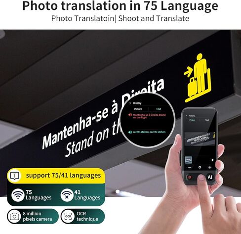 Language Translator Device No WiFi Needed, 2026 Upgraded AI Translator Support ChatGPT,150+ Languages Instant translator Support Offline/Recording/Photo/Voice Translation Real Time for Travel Business in Kuwait