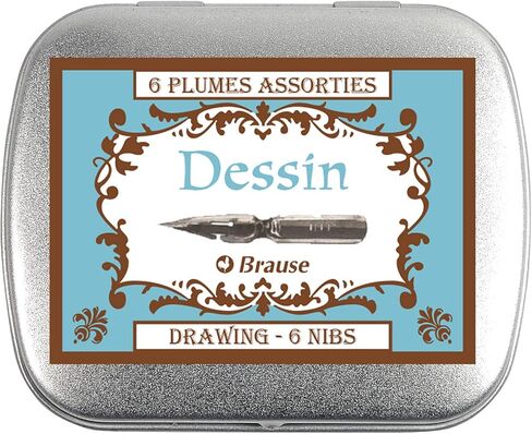 Brause - المرجع 21001B - مناقير رسم معدنية (عبوة من 6) - 2 × 66B، 2 × L'colire، 2 × 5 مم مناقير الزينة - مناسبة للكتابة والرسم والخط in Kuwait