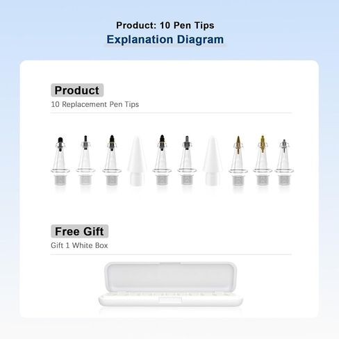 10 Pack Upgraded Replacement Tips for Apple Pencil Pro/USB-C/2nd Gen/1st Gen Apple Pen Nib for Sketching, Painting, Note-Taking, Apple Penicl Tip for Photographers, Artists, Writers in Kuwait