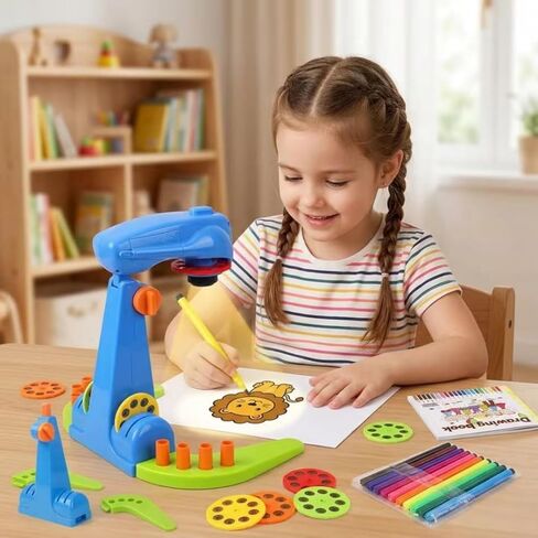 Projection Drawing for Kids，smart art sketcher projector toddler toy, with 32 Slide Cartoon Patterns and 12 Color Brush, Adjustable Pattern Size,Suitable for Children to Learn to Draw and Sketch in Saudi Arabia