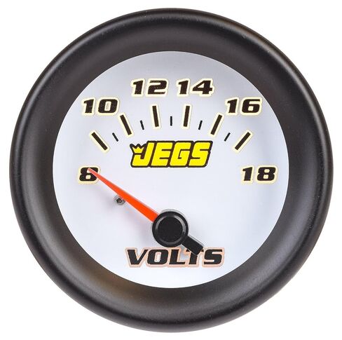 مقياس الفولتميتر JEGS | 2-1/16 بوصة القطر | كهربائية | 8-18 فولت | الوجه الأبيض | يشتمل على حواف من الكروم والفضي والأسود in Kuwait