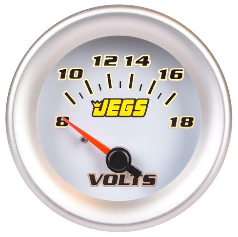 مقياس الفولتميتر JEGS | 2-1/16 بوصة القطر | كهربائية | 8-18 فولت | الوجه الأبيض | يشتمل على حواف من الكروم والفضي والأسود in Kuwait