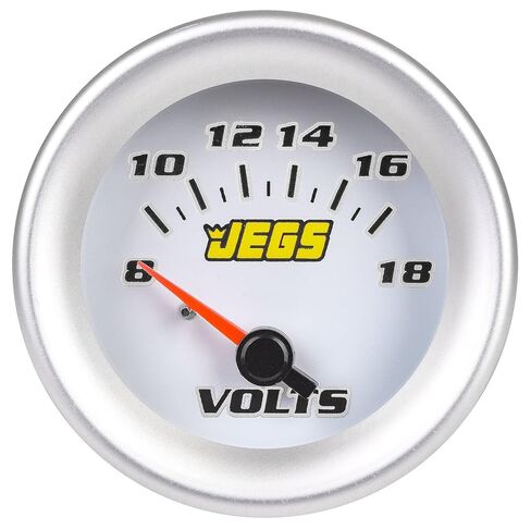 مقياس الفولتميتر JEGS | 2-1/16 بوصة القطر | كهربائية | 8-18 فولت | الوجه الأبيض | يشتمل على حواف من الكروم والفضي والأسود in Kuwait