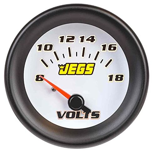 مقياس الفولتميتر JEGS | 2-1/16 بوصة القطر | كهربائية | 8-18 فولت | الوجه الأبيض | يشتمل على حواف من الكروم والفضي والأسود in Kuwait