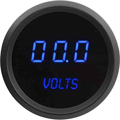 JEGS Voltmeter Gauge | 2-1/16in.Diameter | 7.0-25.5 Volts | LED Digital | Black Face/Bezel with Blue Numbers | Includes Mounting Hardware | Night Dimming | Made in USA in Kuwait
