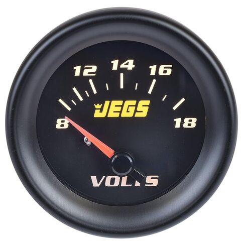 مقياس الفولتميتر JEGS | 2-1/16 بوصة القطر | كهربائية | 8-18 فولت | وجه اسود | تتضمن حواف من الكروم والفضي والأسود | صنع في الولايات المتحدة الأمريكية in Kuwait