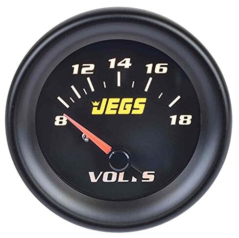 مقياس الفولتميتر JEGS | 2-1/16 بوصة القطر | كهربائية | 8-18 فولت | وجه اسود | تتضمن حواف من الكروم والفضي والأسود | صنع في الولايات المتحدة الأمريكية in Kuwait