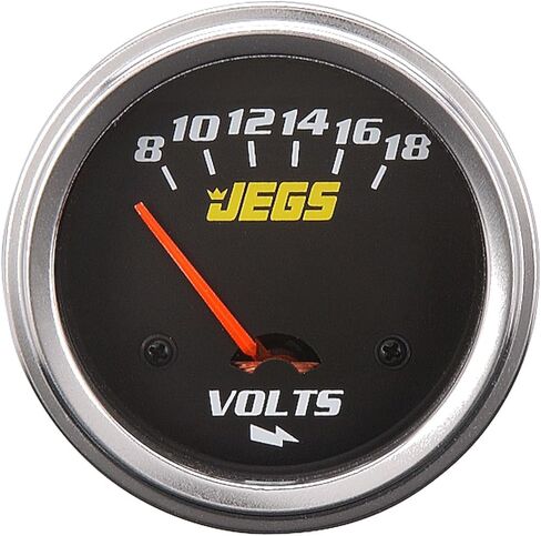 مقياس الفولتميتر JEGS | 2-5/8 بوصة القطر | كهربائية | 8-18 فولت | وجه اسود | تتضمن حواف من الكروم والفضي والأسود | صنع في الولايات المتحدة الأمريكية in Kuwait