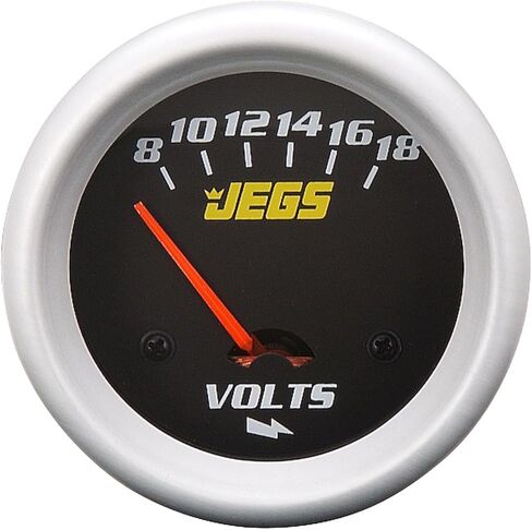 مقياس الفولتميتر JEGS | 2-5/8 بوصة القطر | كهربائية | 8-18 فولت | وجه اسود | تتضمن حواف من الكروم والفضي والأسود | صنع في الولايات المتحدة الأمريكية in Kuwait