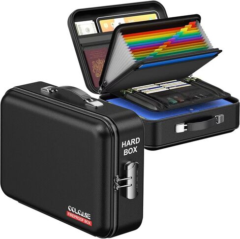 COLCASE Fireproof Document Box with Lock, Hard Fireproof Waterproof Box Creative Hard-Shell Design Fireproof Safe Box Document Organizer for Important Documents Certificates Laptop Passports Black in Kuwait