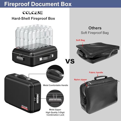 COLCASE Fireproof Document Box with Lock, Hard Fireproof Waterproof Box Creative Hard-Shell Design Fireproof Safe Box Document Organizer for Important Documents Certificates Laptop Passports Black in Kuwait