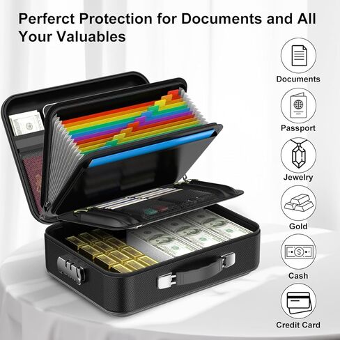 COLCASE Fireproof Document Box with Lock, Hard Fireproof Waterproof Box Creative Hard-Shell Design Fireproof Safe Box Document Organizer for Important Documents Certificates Laptop Passports Black in Kuwait