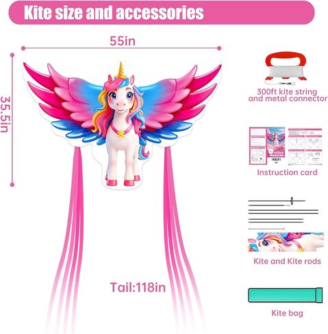Unicorn Kites for Girls Easy to Fly, Single Line Beach Kite for Teens, 300 Ft String Handle Included in Kuwait
