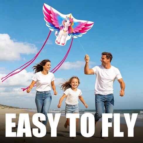 Unicorn Kites for Girls Easy to Fly, Single Line Beach Kite for Teens, 300 Ft String Handle Included in Kuwait