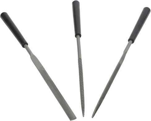 3-Piece Steel Needle File Set: Flat, Triangle & Round Files (140mm) for Precision Filing on Metal, Wood, Plastic, Glass, Tile and Stone in Kuwait