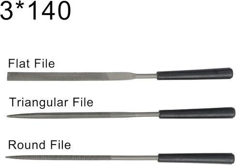 3-Piece Steel Needle File Set: Flat, Triangle & Round Files (140mm) for Precision Filing on Metal, Wood, Plastic, Glass, Tile and Stone in Kuwait