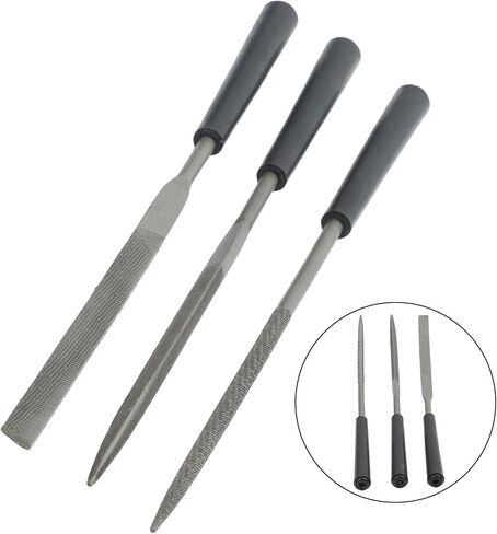 3-Piece Steel Needle File Set: Flat, Triangle & Round Files (140mm) for Precision Filing on Metal, Wood, Plastic, Glass, Tile and Stone in Kuwait