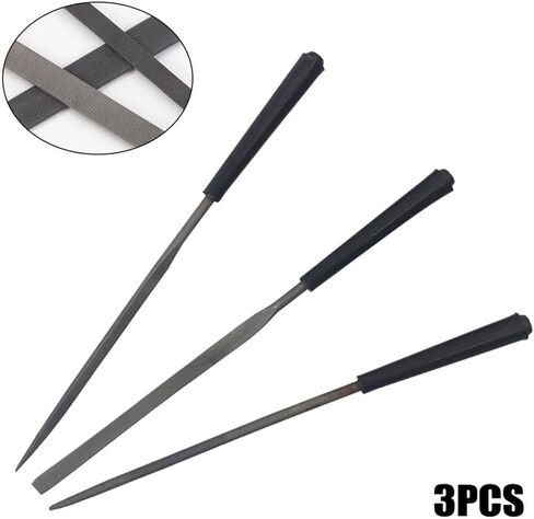 3-Piece Steel Needle File Set: Flat, Triangle & Round Files (140mm) for Precision Filing on Metal, Wood, Plastic, Glass, Tile and Stone in Kuwait