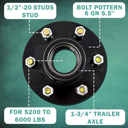 Trailer Hub Kits 6 Bolt 5.5 for 6000 lbs Heavy Duty Trailer Axle 25580/15123 Bearings with 1/2"-20 Thread #42 Spindle 6 Lug Trailer Hub in Kuwait