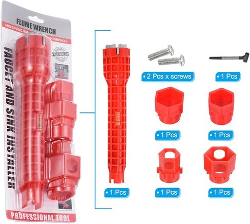 14-in-1 Faucet & Sink Installer Wrench for Tight Spaces – Multi-Purpose Plumbing Tool Kit with Bonus Wide-Jaw Adjustable Wrench – Ideal for Kitchen, Bathroom, Toilet Repair in Kuwait
