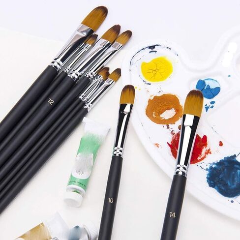 مجموعة فُرش رسم فنية مكونة من 9 قطع من النايلون الصناعي مع فرشاة طلاء بمقبض طويل للألوان المائية والأكريليك والغواش الزيتي in Kuwait