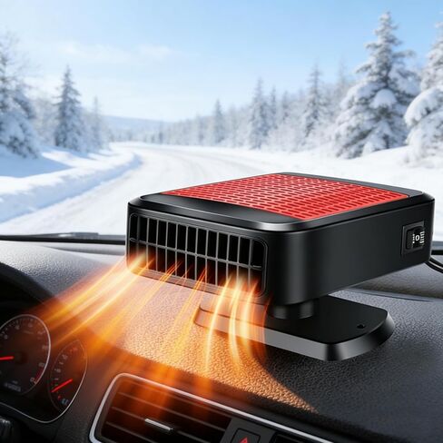 12V 200W Car Heater - 360° Rotatable 2-in-1 Heating & Cooling Fan, Windshield Demister Defroster, Plug-in Cigarette Lighter, Universal Fit for All Vehicles in Kuwait