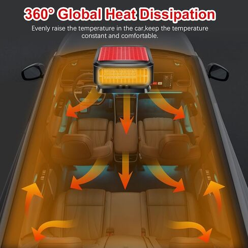 12V 200W Car Heater - 360° Rotatable 2-in-1 Heating & Cooling Fan, Windshield Demister Defroster, Plug-in Cigarette Lighter, Universal Fit for All Vehicles in Kuwait