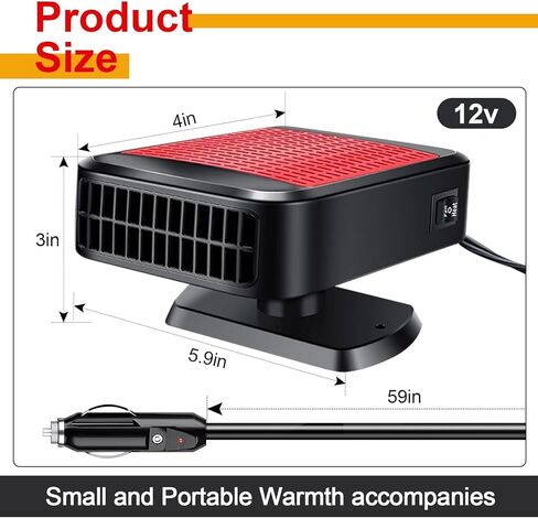 12V 200W Car Heater - 360° Rotatable 2-in-1 Heating & Cooling Fan, Windshield Demister Defroster, Plug-in Cigarette Lighter, Universal Fit for All Vehicles in Kuwait