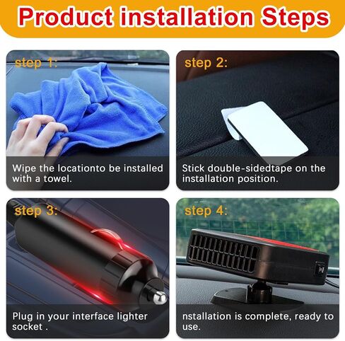 12V 200W Car Heater - 360° Rotatable 2-in-1 Heating & Cooling Fan, Windshield Demister Defroster, Plug-in Cigarette Lighter, Universal Fit for All Vehicles in Kuwait