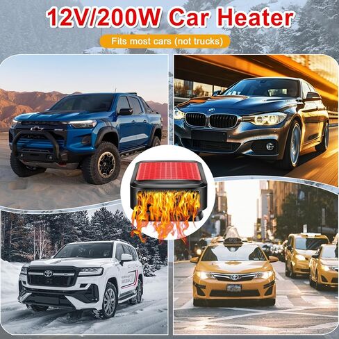 12V 200W Car Heater - 360° Rotatable 2-in-1 Heating & Cooling Fan, Windshield Demister Defroster, Plug-in Cigarette Lighter, Universal Fit for All Vehicles in Kuwait