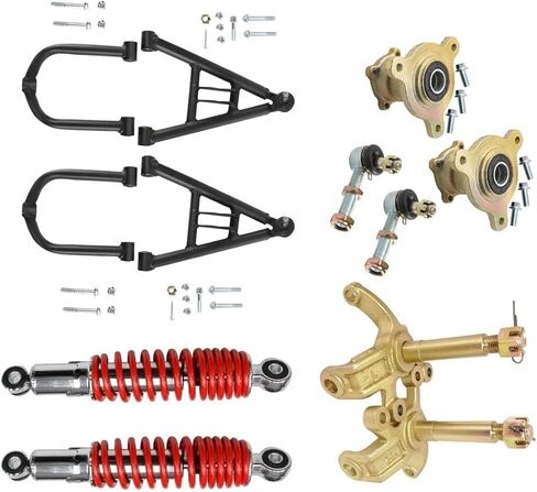 Go Kart Front Suspension Kit with Swingarms, 350mm Shock Absorbers, Steering Knuckle Spindles, 3-Stud Wheel Hubs & Tie Rod Ends for ATV UTV Quad Buggy Golf Cart DIY 4-Wheeler in Kuwait