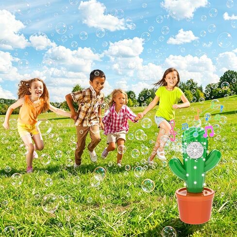 Cactus Bubble Machine for Kids, Handheld Rechargeable Bubble Maker with Lights and Music, Portable Bubble Toy for Birthday Party Favors, Outdoor Games and Easter Basket Stuffers in Saudi Arabia