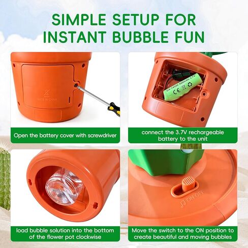Cactus Bubble Machine for Kids, Handheld Rechargeable Bubble Maker with Lights and Music, Portable Bubble Toy for Birthday Party Favors, Outdoor Games and Easter Basket Stuffers in Saudi Arabia