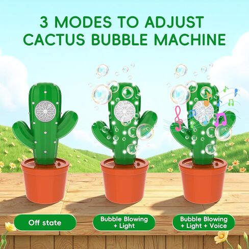 Cactus Bubble Machine for Kids, Handheld Rechargeable Bubble Maker with Lights and Music, Portable Bubble Toy for Birthday Party Favors, Outdoor Games and Easter Basket Stuffers in Saudi Arabia
