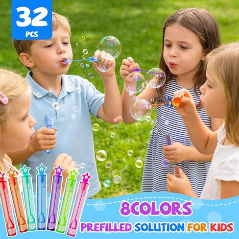 EagleStone 32 Pcs Star Bubble Wands Bulk for Kids, 8 Color Mini Bubble Party Favors, Goodie Bag Stuffers, Classroom Prizes, Birthday Gifts, Easter Basket, Carnival, Summer Outdoor Toys for Toddlers in Kuwait