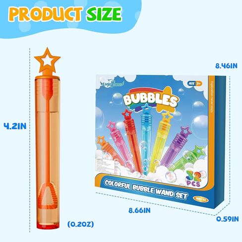 EagleStone 32 Pcs Star Bubble Wands Bulk for Kids, 8 Color Mini Bubble Party Favors, Goodie Bag Stuffers, Classroom Prizes, Birthday Gifts, Easter Basket, Carnival, Summer Outdoor Toys for Toddlers in Kuwait