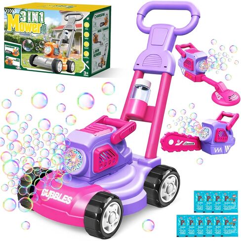 Bubble Lawn Mower for Kids, 3-in-1 Bubble Machine Blower with 10 Bubble Solution, Outdoor Push Toys for Toddlers Ages 3-8, Birthday Easter Summer Gift for Boys Girls 3 4 5 6 7 8 Year Old in Saudi Arabia