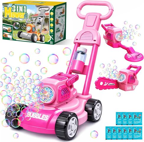 Bubble Lawn Mower for Kids, 3-in-1 Bubble Machine Blower with 10 Bubble Solution, Outdoor Push Toys for Toddlers Ages 3-8, Birthday Easter Summer Gift for Boys Girls 3 4 5 6 7 8 Year Old in Saudi Arabia