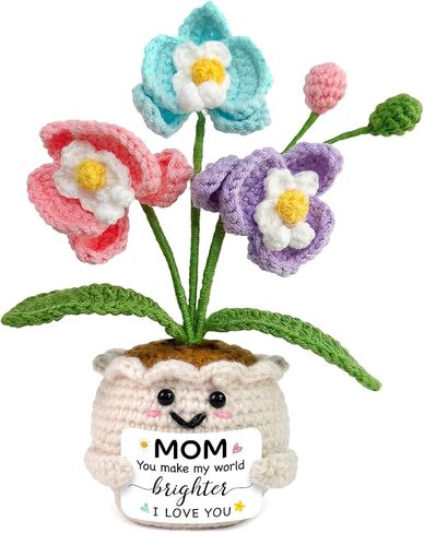 Tiny Detalles Birthday Gift for Mom from Daughter Son - Mini Orchid Crochet Pot Gift for Mom Grandma, Cute Crochet Flower for Desk Decor, Valentines Easter for Bonus Step Mama in Kuwait