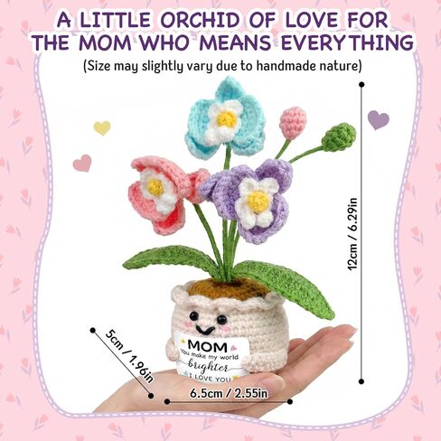 Tiny Detalles Birthday Gift for Mom from Daughter Son - Mini Orchid Crochet Pot Gift for Mom Grandma, Cute Crochet Flower for Desk Decor, Valentines Easter for Bonus Step Mama in Kuwait