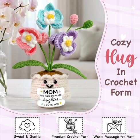 Tiny Detalles Birthday Gift for Mom from Daughter Son - Mini Orchid Crochet Pot Gift for Mom Grandma, Cute Crochet Flower for Desk Decor, Valentines Easter for Bonus Step Mama in Kuwait