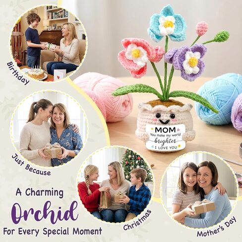 Tiny Detalles Birthday Gift for Mom from Daughter Son - Mini Orchid Crochet Pot Gift for Mom Grandma, Cute Crochet Flower for Desk Decor, Valentines Easter for Bonus Step Mama in Kuwait
