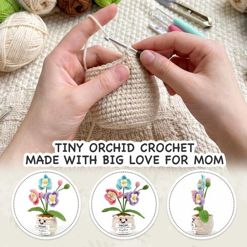 Tiny Detalles Birthday Gift for Mom from Daughter Son - Mini Orchid Crochet Pot Gift for Mom Grandma, Cute Crochet Flower for Desk Decor, Valentines Easter for Bonus Step Mama in Kuwait